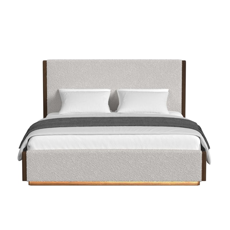 Picket House Furnishings Perth King UPH Bed with Boucle Beige and LED in Brown