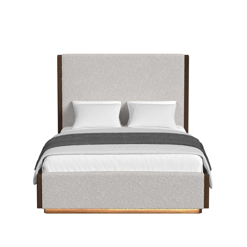 Picket House Furnishings Perth Queen UPH Bed with Boucle Beige and LED in Brown