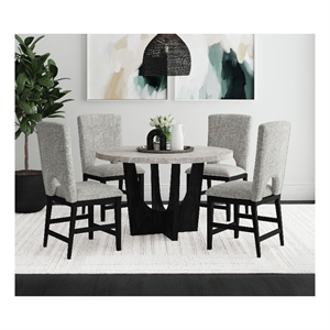 Picket House Furnishings Salem Round Counter Table w/ Grey Faux Marble - Black