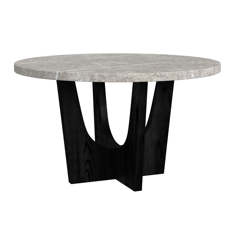 Picket House Furnishings Salem Round Dining Table w/ Grey Faux Marble - Black