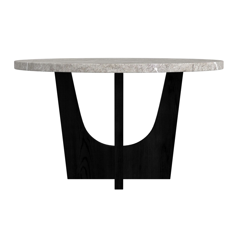 Picket House Furnishings Salem Round Dining Table w/ Grey Faux Marble - Black