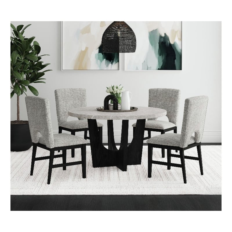 Picket House Furnishings Salem Round Dining Table w/ Grey Faux Marble - Black