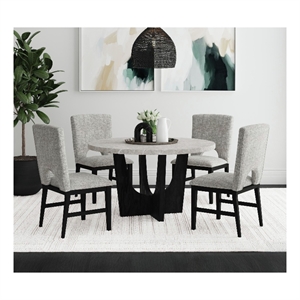 Picket House Furnishings Salem Round Dining Table w/ Grey Faux Marble - Black