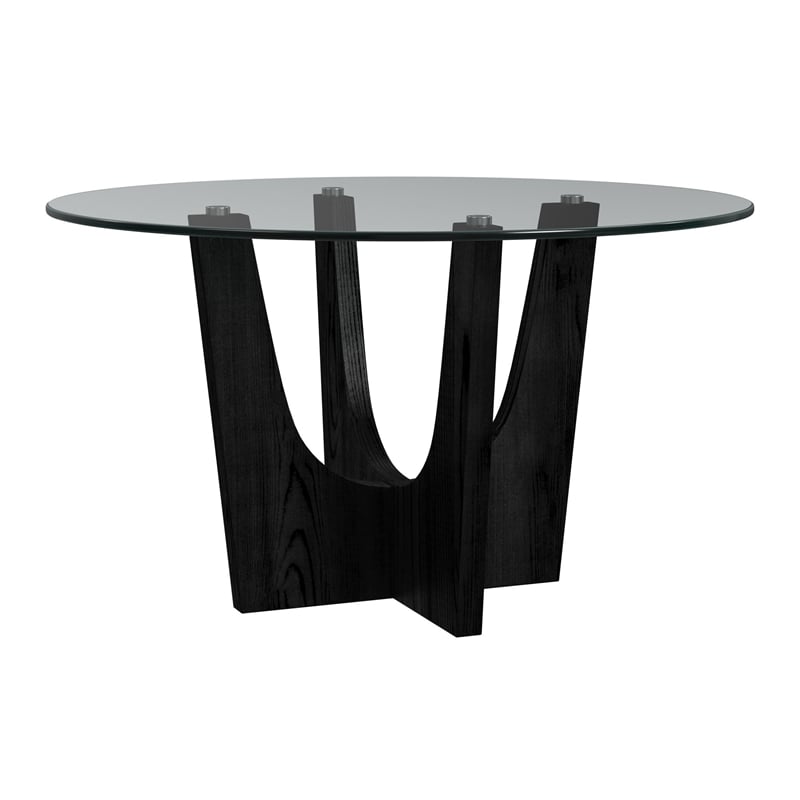 Picket House Furnishings Salem Round Dining Table with Glass Top in Black