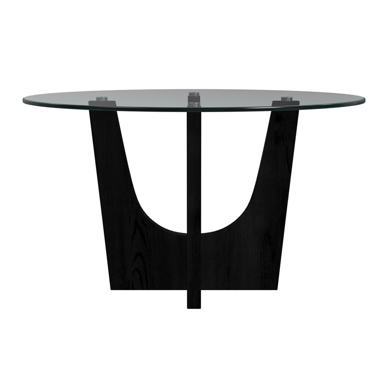 Picket House Furnishings Salem Round Dining Table with Glass Top in Black