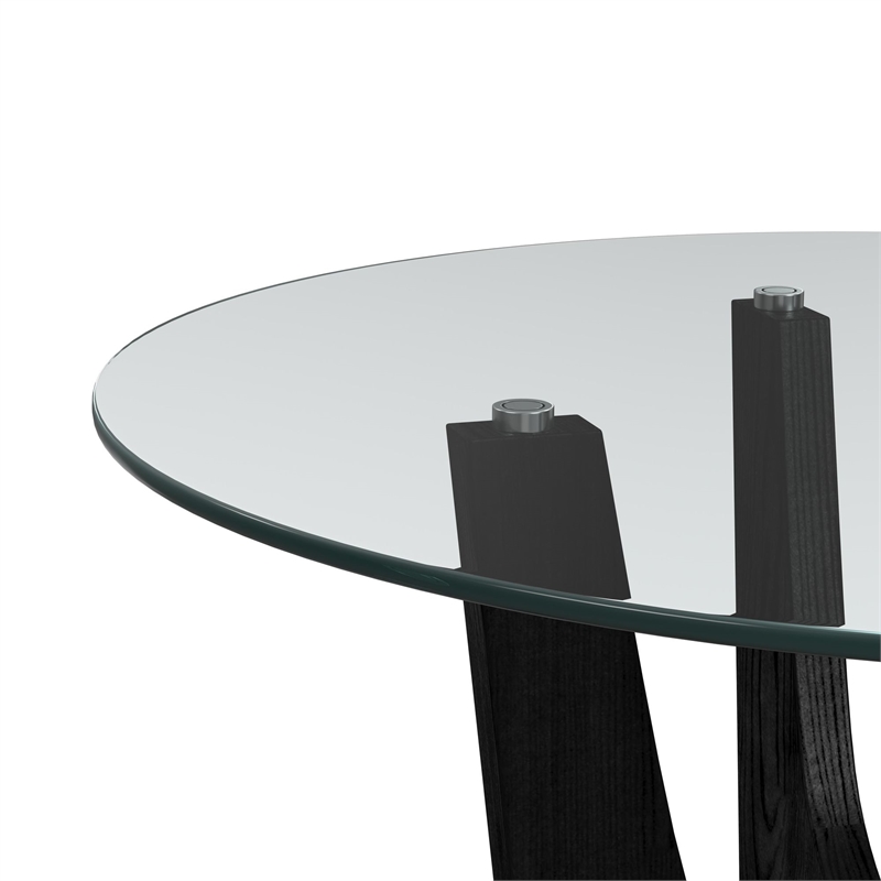 Picket House Furnishings Salem Round Dining Table with Glass Top in Black