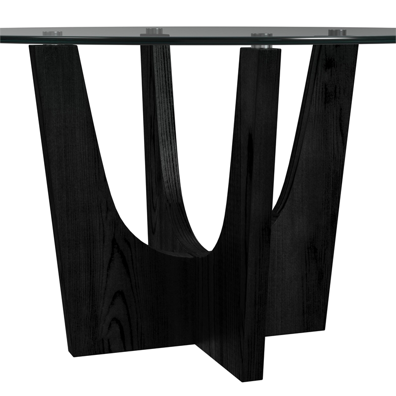 Picket House Furnishings Salem Round Dining Table with Glass Top in Black