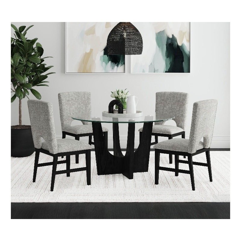 Picket House Furnishings Salem Round Dining Table with Glass Top in Black