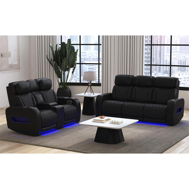 Picket House Furnishings Ascend P3 2PC Living Room Sofa Set in Jett Black/Red
