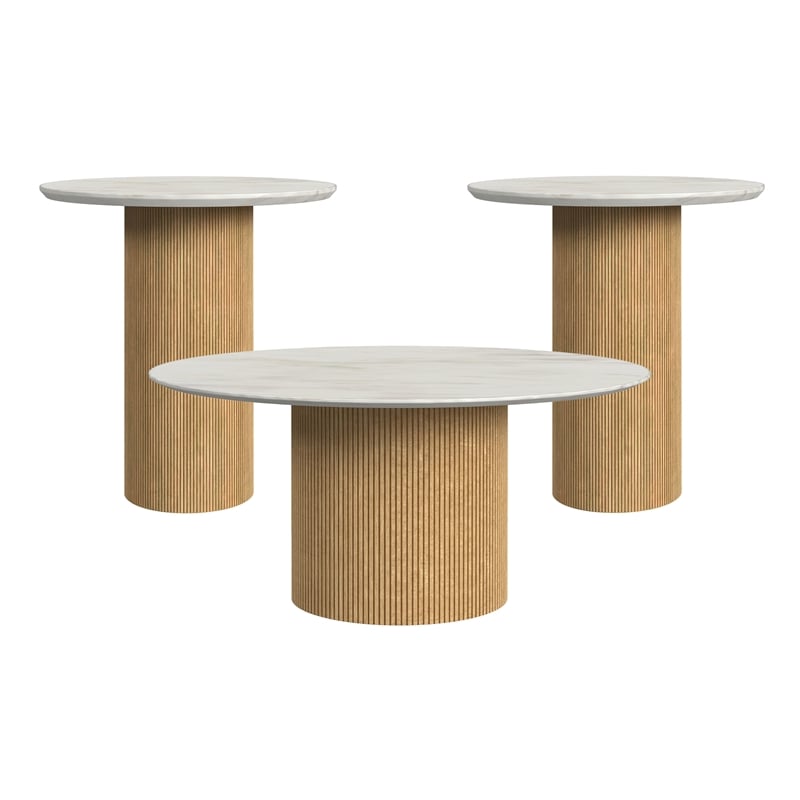 Picket House Furnishings Sutton 3PC Occasional Table Set with White/Natural