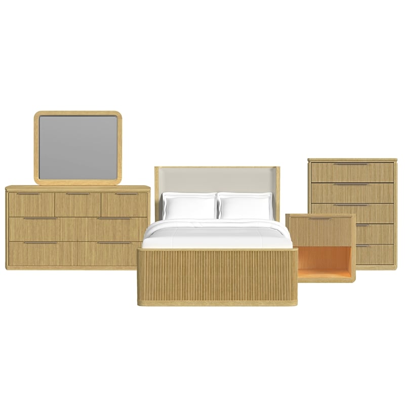 Picket House Furnishings Sutton Queen UPH 5PC Bedroom Set in White/Natural