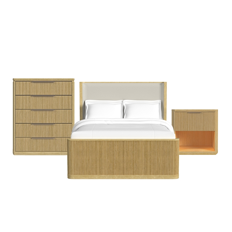 Picket House Furnishings Sutton Queen UPH 3PC Bedroom Set in White/Natural