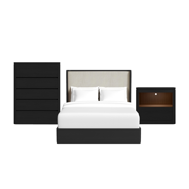 Picket House Furnishings Camelot Queen UPH 3PC Bedroom Set in Black
