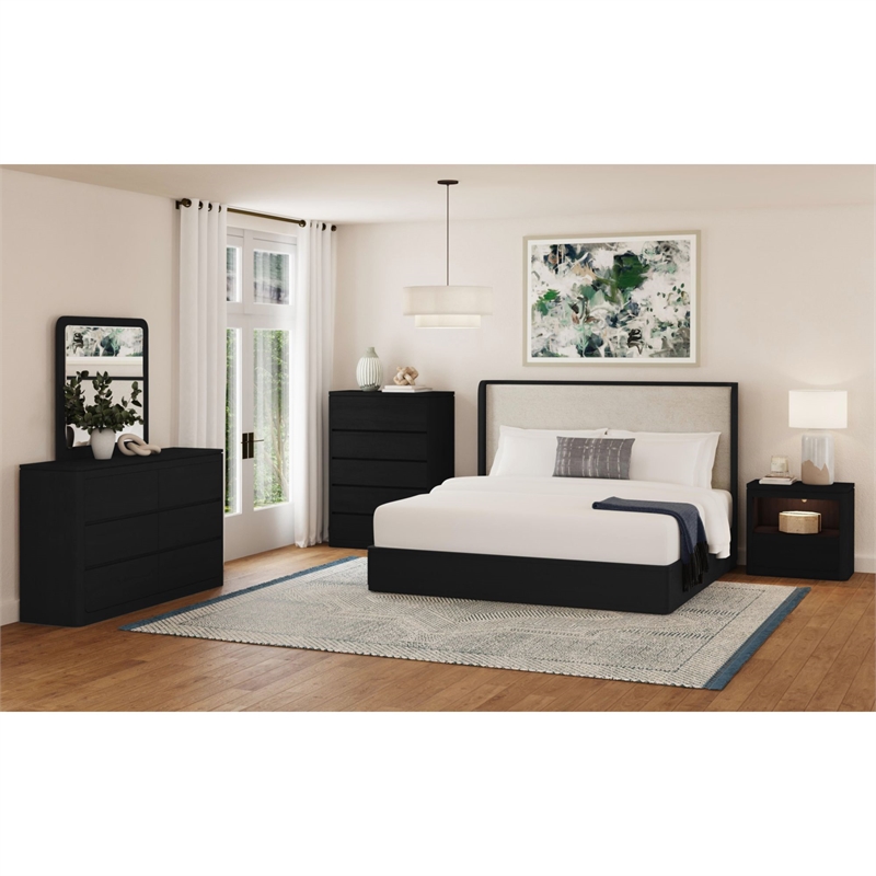 Picket House Furnishings Camelot Queen UPH 3PC Bedroom Set in Black