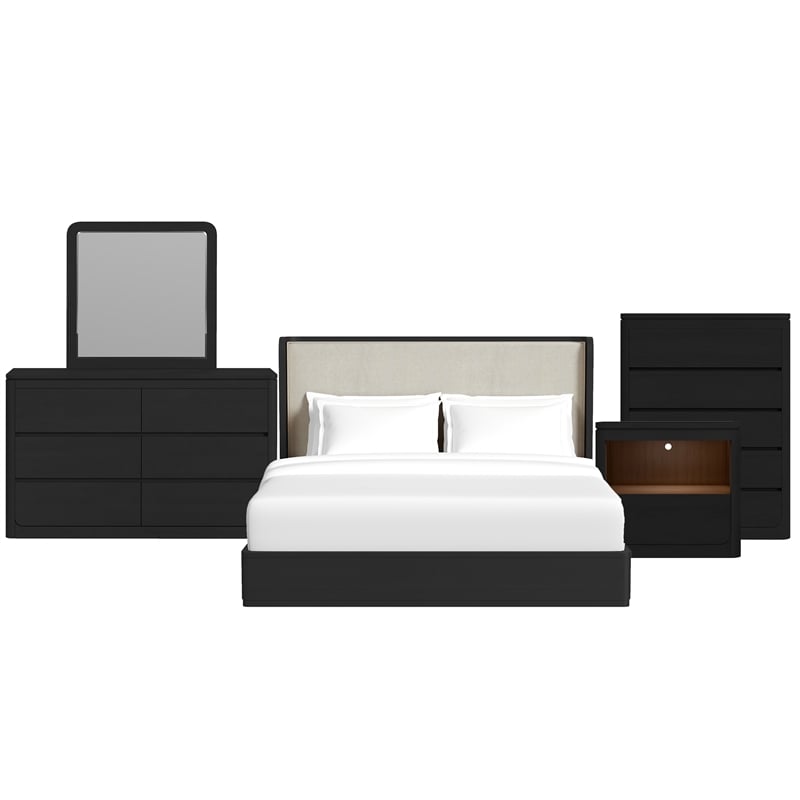 Picket House Furnishings Camelot King UPH 5PC Bedroom Set in Black