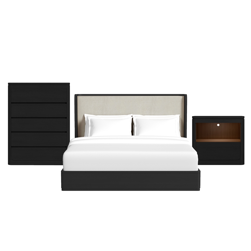 Picket House Furnishings Camelot King UPH 3PC Bedroom Set in Black