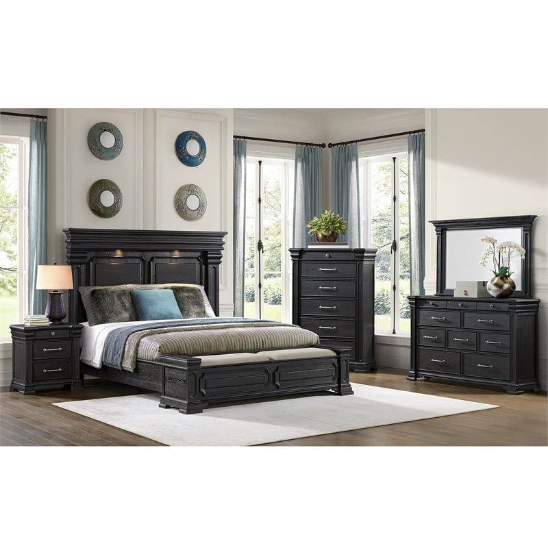 Picket House Furnishings Paterson 3-Drawer Nightstand (Sliding Top) in Black