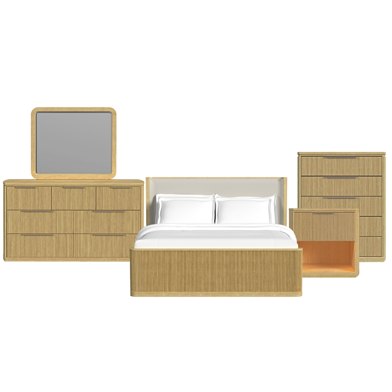 Picket House Furnishings Sutton King UPH 5PC Bedroom Set in White/Natural
