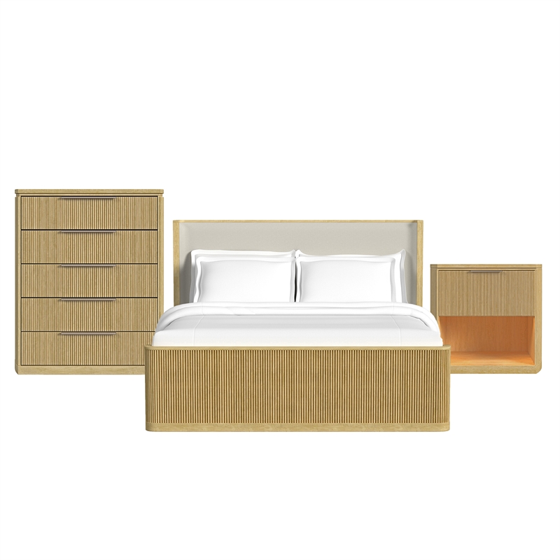 Picket House Furnishings Sutton King UPH 3PC Bedroom Set in White/Natural