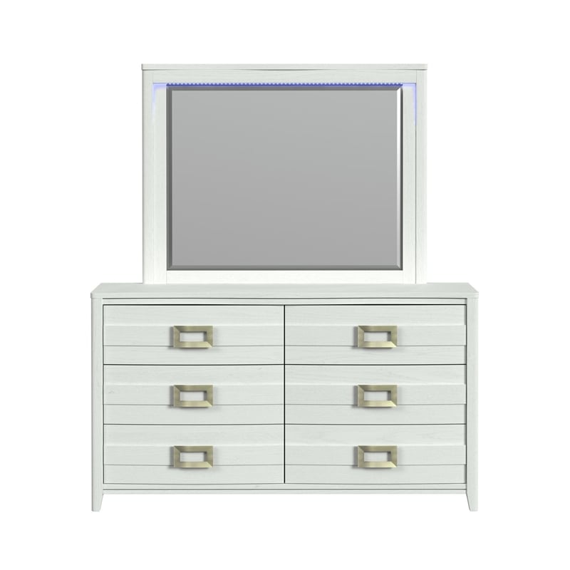 Picket House Furnishings Chett Dresser and Mirror Set with LED in White