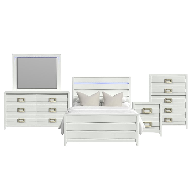 Picket House Furnishings Chett Full 5PC Bedroom Set with LED in White
