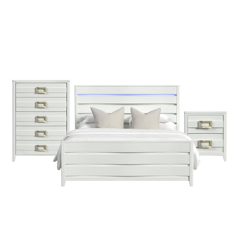 Picket House Furnishings Chett King 3PC Bedroom Set with LED in White