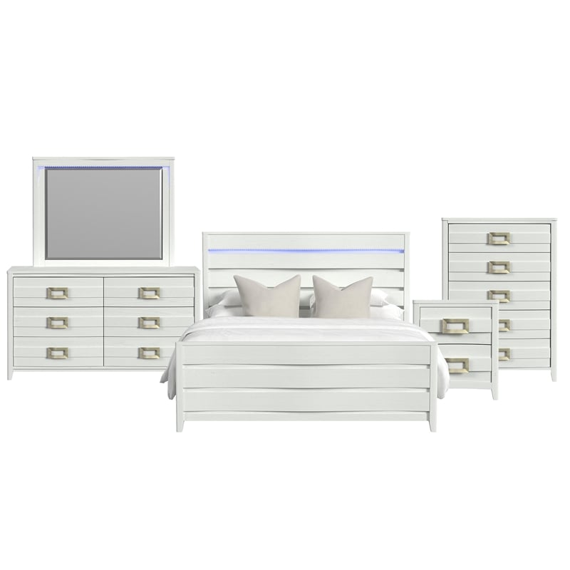 Picket House Furnishings Chett King 5PC Bedroom Set with LED in White