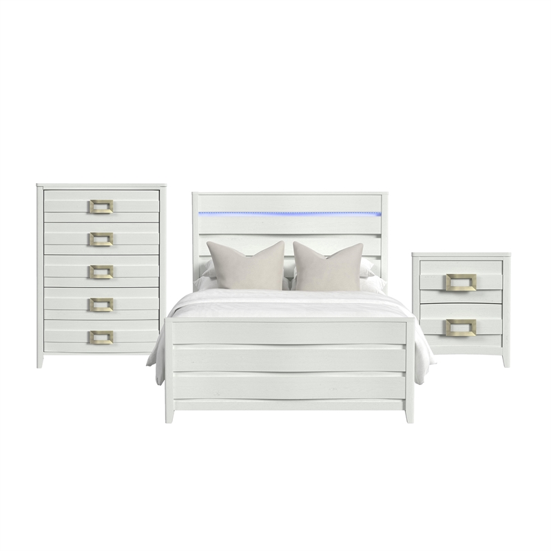 Picket House Furnishings Chett Queen 3PC Bedroom Set with LED in White