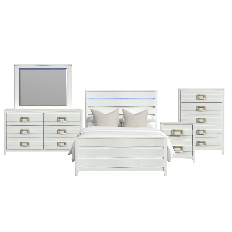 Picket House Furnishings Chett Queen 5PC Bedroom Set with LED in White