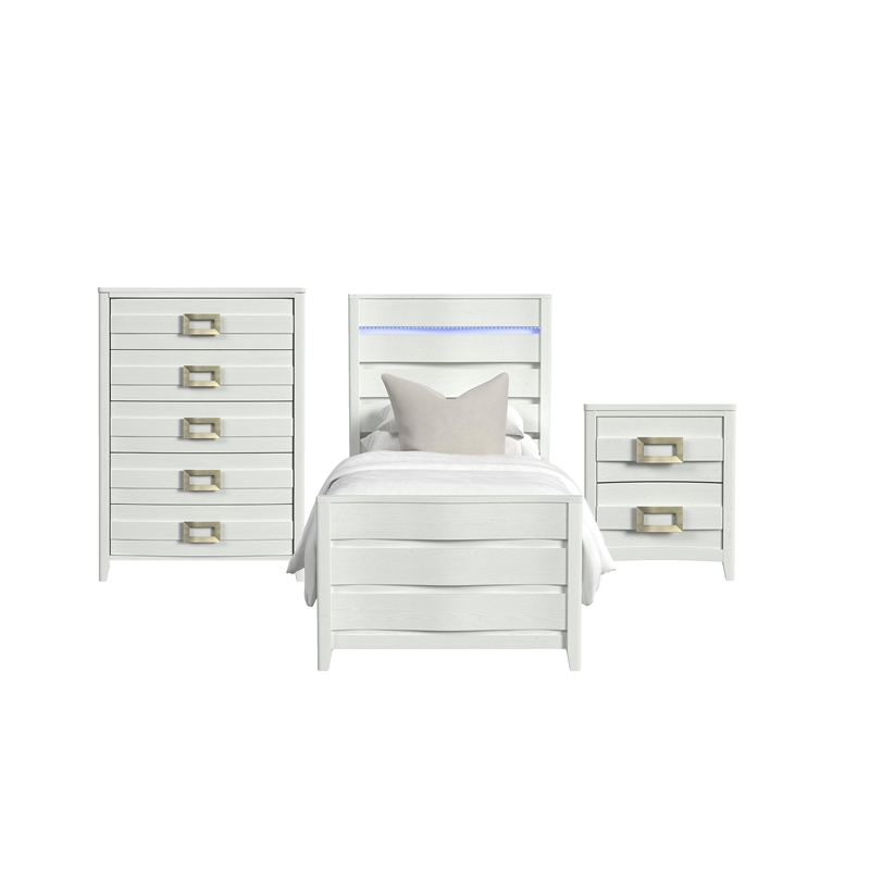 Picket House Furnishings Chett Twin 3PC Bedroom Set with LED in White