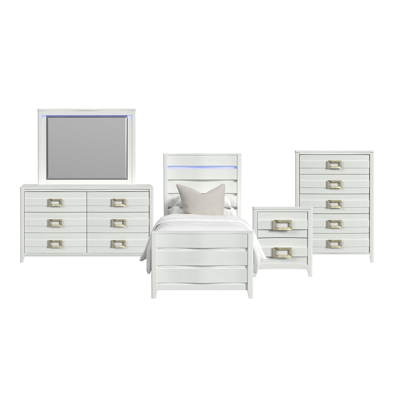 Picket House Furnishings Chett Twin 5PC Bedroom Set with LED in White
