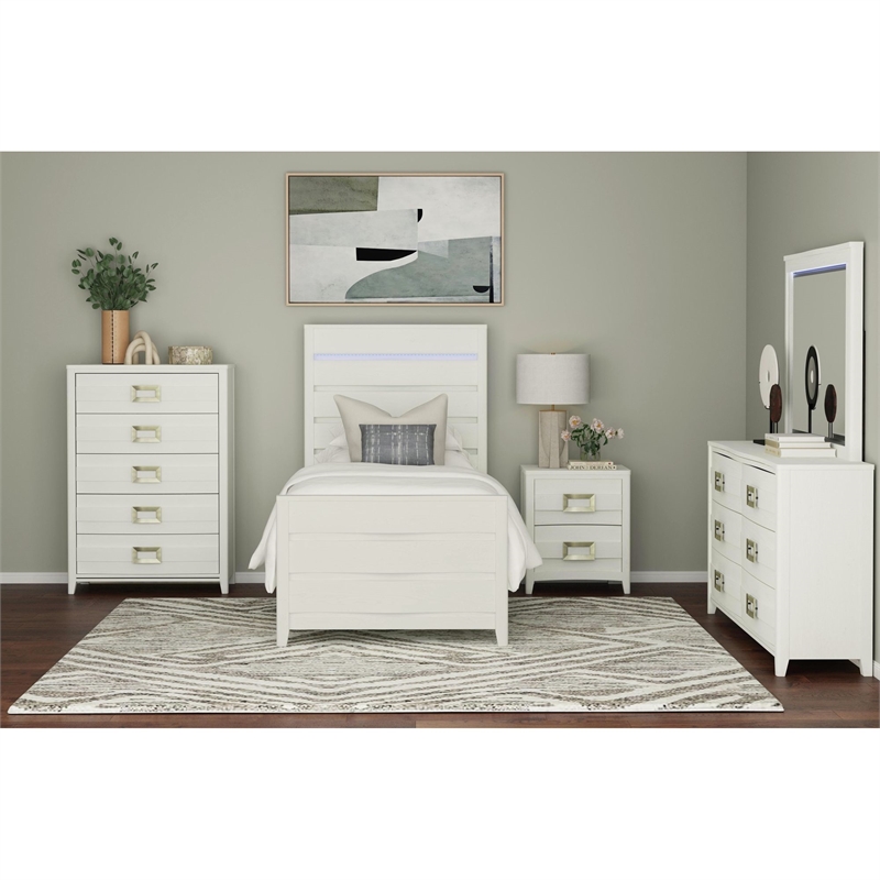 Picket House Furnishings Chett Twin 5PC Bedroom Set with LED in White