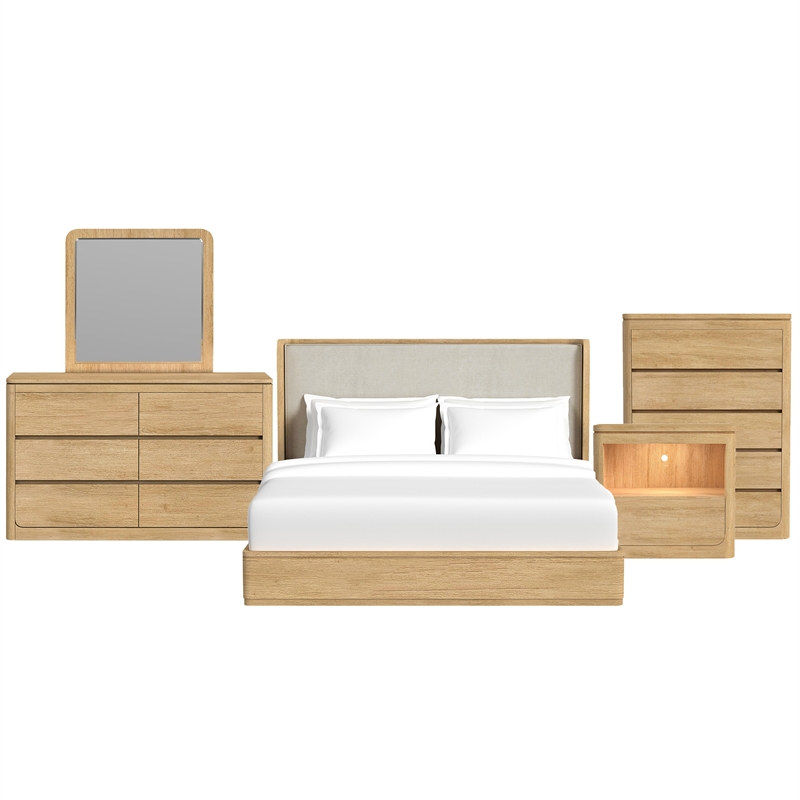 Picket House Furnishings Camelot King UPH 5PC Bedroom Set in Natural