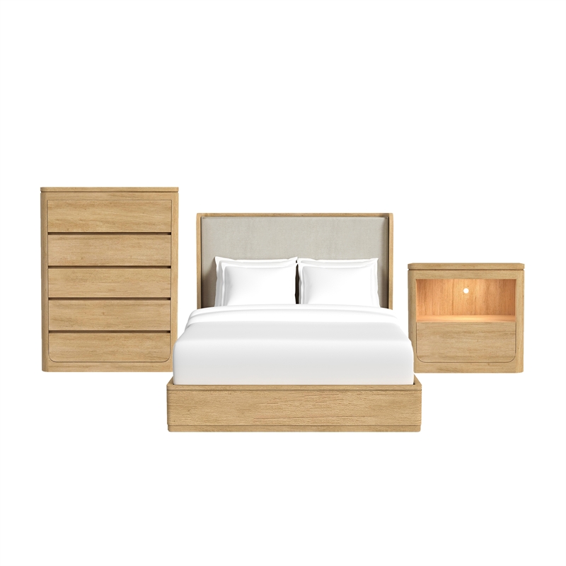 Picket House Furnishings Camelot Queen UPH 3PC Bedroom Set in Natural