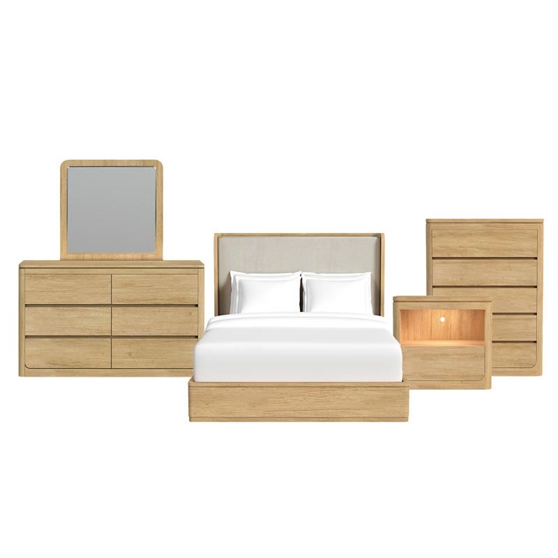 Picket House Furnishings Camelot Queen UPH 5PC Bedroom Set in Natural