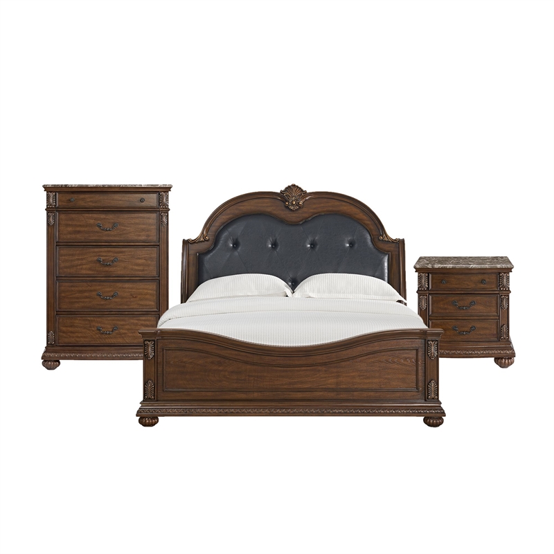 Picket House Furnishings Concerto King UPH 3PC Bedroom Set in Black/Brown