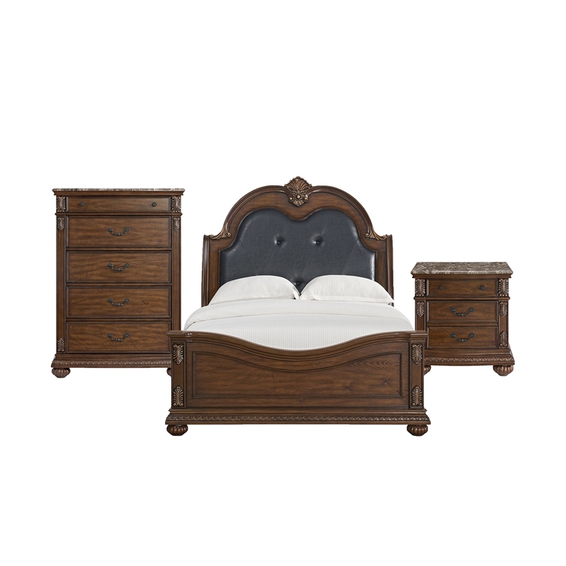 Picket House Furnishings Concerto Queen UPH 3PC Bedroom Set in Black/Brown