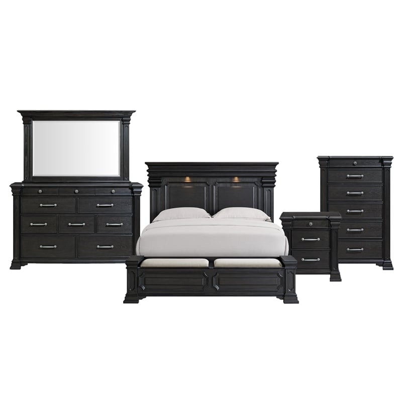 Picket House Furnishings Paterson King Storage 5PC Bedroom Set in Black