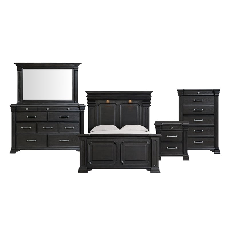 Picket House Furnishings Paterson Queen 5PC Bedroom Set in Black