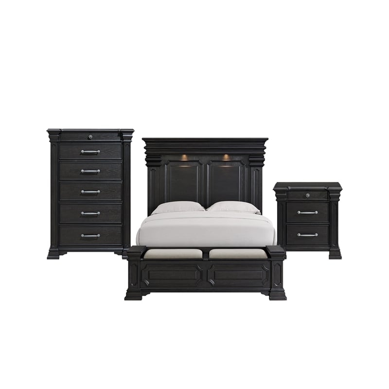 Picket House Furnishings Paterson Queen Storage 3PC Bedroom Set in Black
