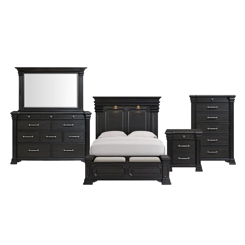 Picket House Furnishings Paterson Queen Storage 5PC Bedroom Set in Black