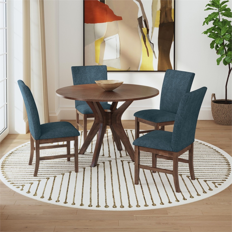 Picket House Furnishings Veronica Dining Side Chair w/ Denim Blue Fabric/Walnut