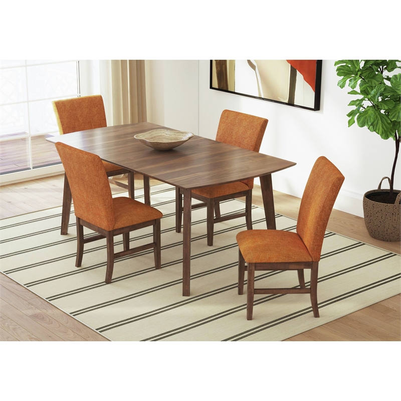 Picket House Furnishings Veronica Dining Side Chair with Orange Fabric in Walnut