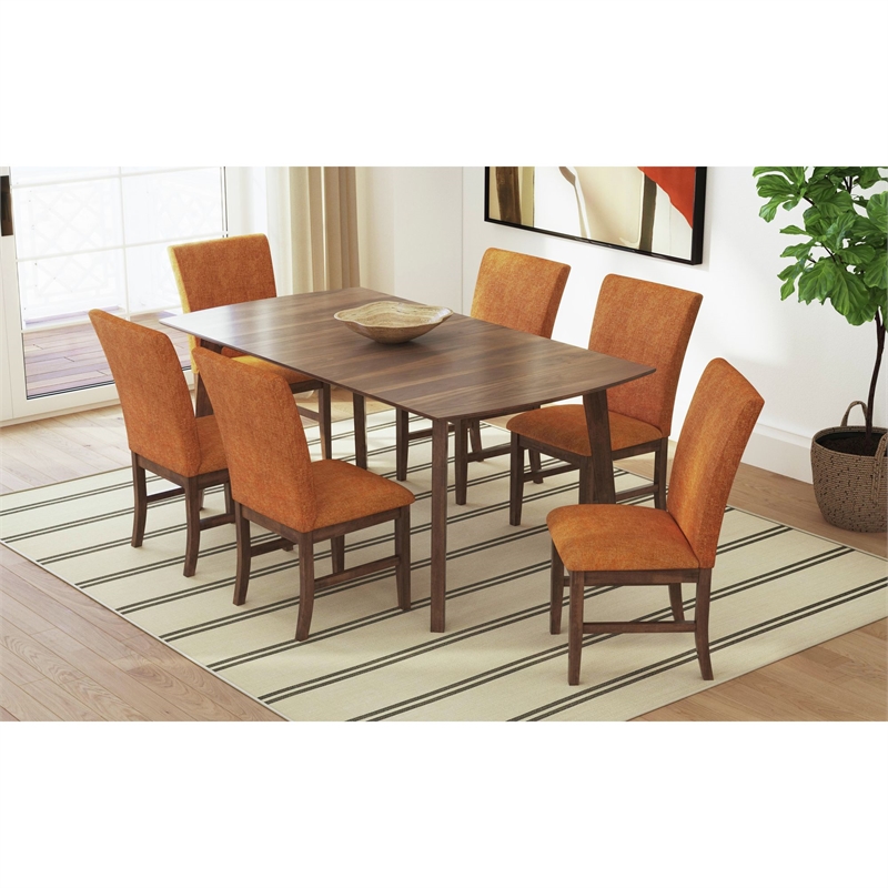 Picket House Furnishings Veronica Dining Side Chair with Orange Fabric in Walnut