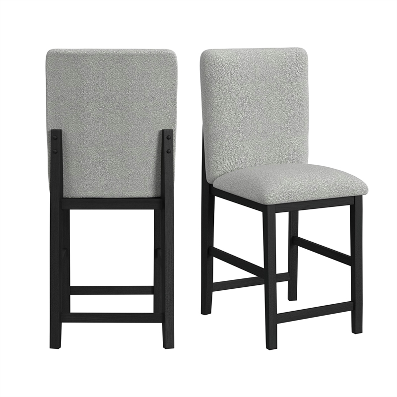 Picket House Furnishings Canal Square Back Barstool with Grey Fabric in Black