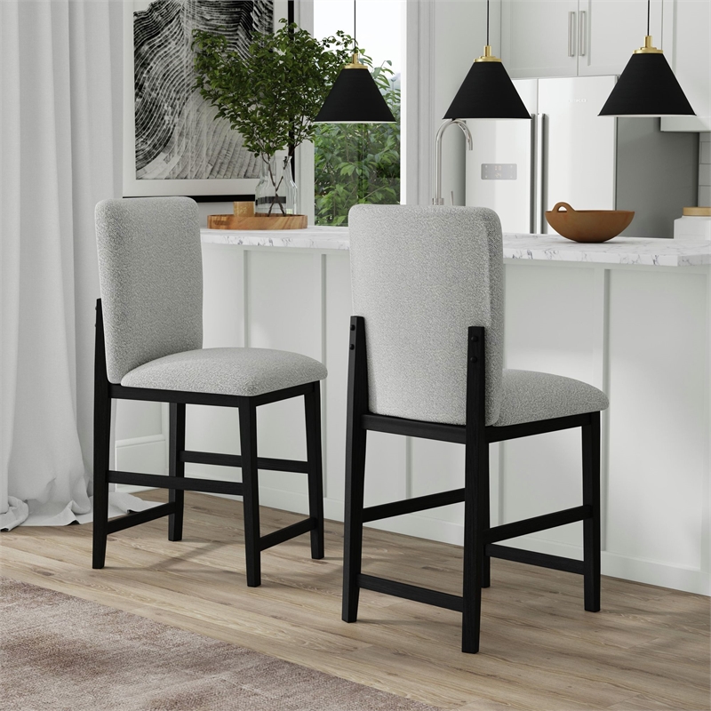 Picket House Furnishings Canal Square Back Barstool with Grey Fabric in Black