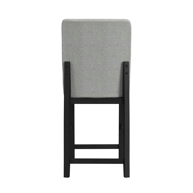 Picket House Furnishings Canal Square Back Barstool with Grey Fabric in Black