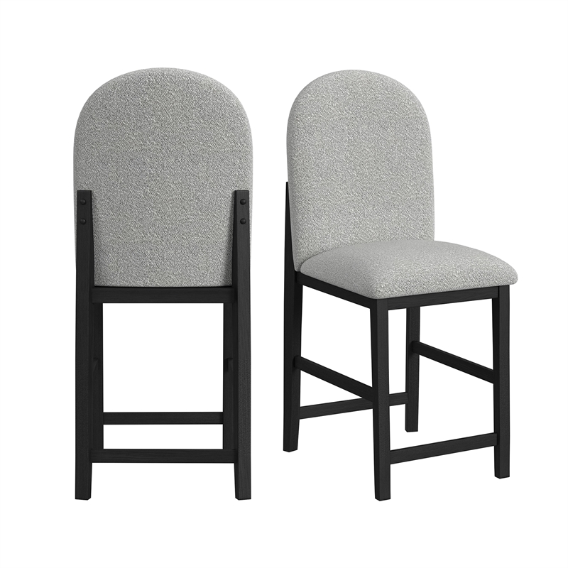 Picket House Furnishings Canal Round Back Barstool with Grey Fabric in Black