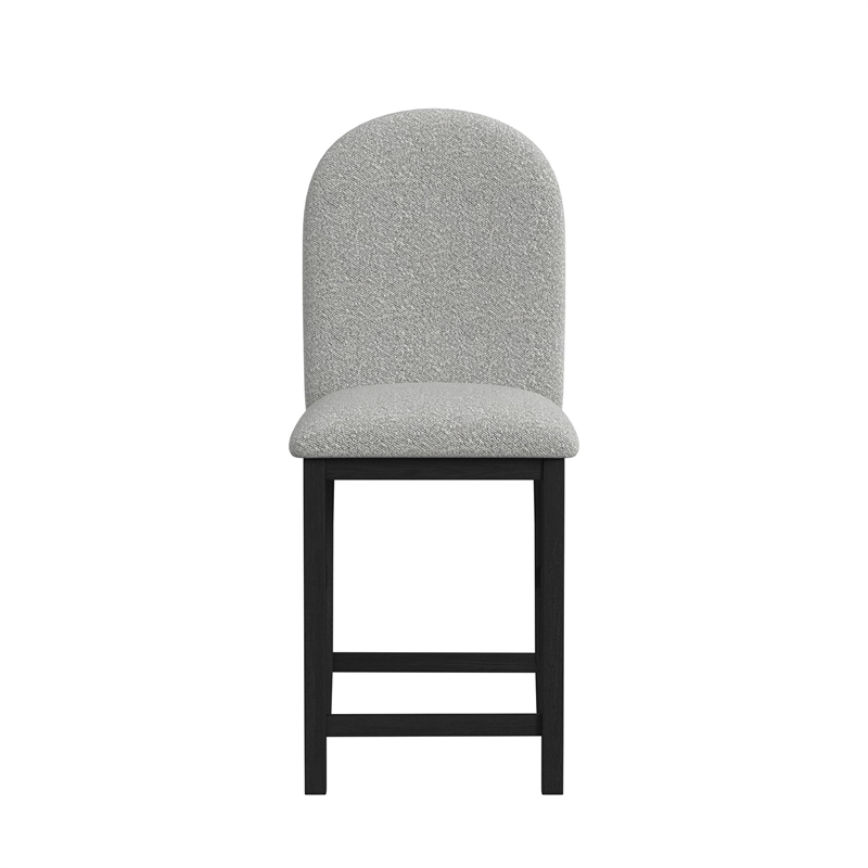 Picket House Furnishings Canal Round Back Barstool with Grey Fabric in Black