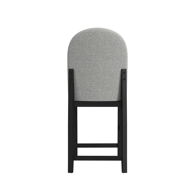 Picket House Furnishings Canal Round Back Barstool with Grey Fabric in Black